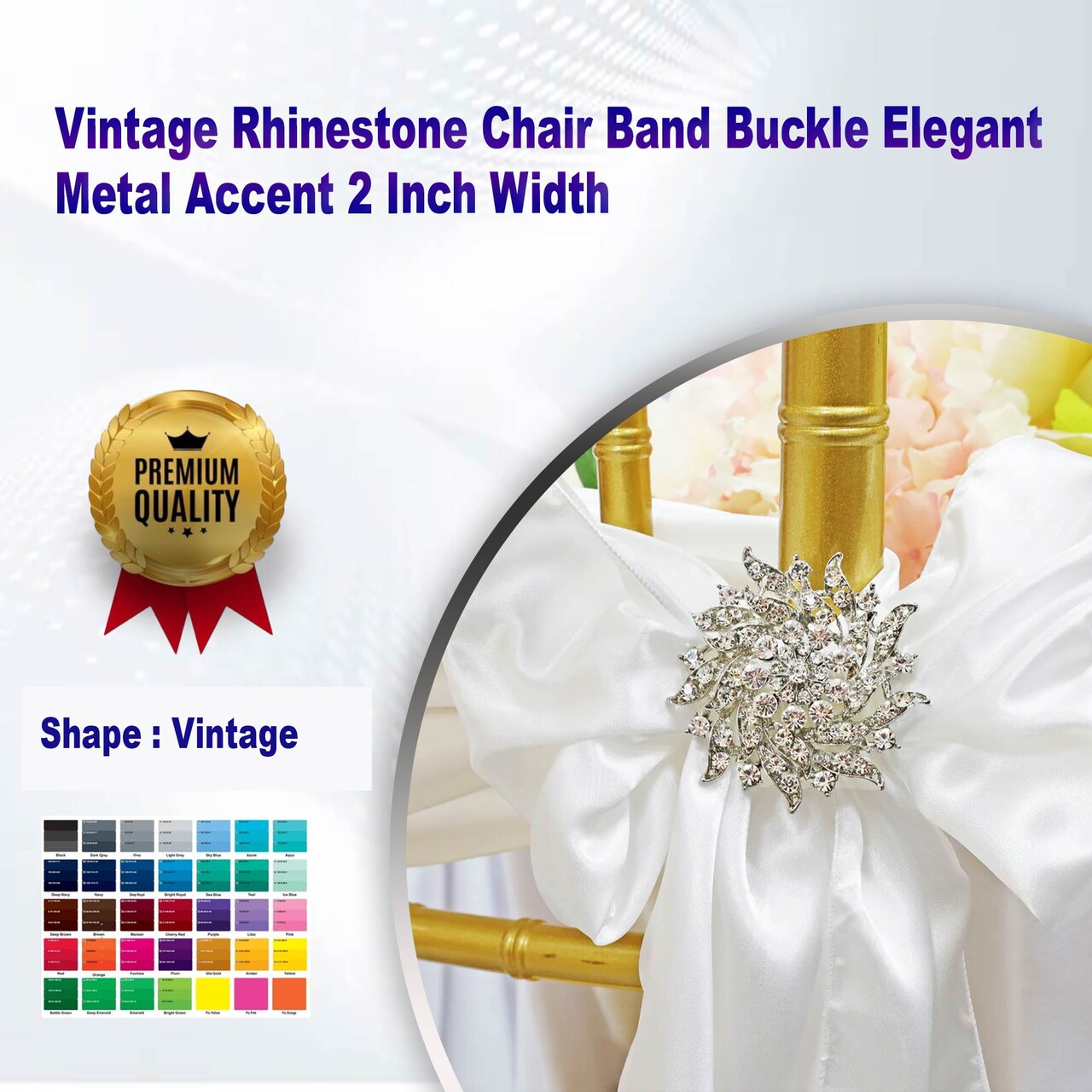 Vintage Rhinestone Chair Band Buckle Elegant Metal Accent 2 Inch Width